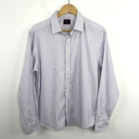 UNTUCKit Mens Shirt Large Vaudon Regular Fit Long Sleeve Purple Striped Cotton - Picture 1 of 3